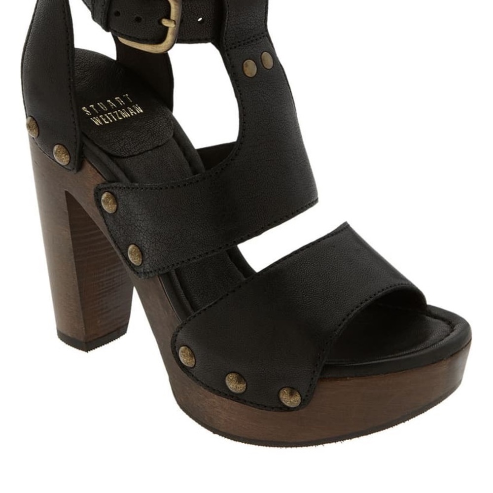 Stuart Weitzman Apron Stud Wooden Heel Sandals